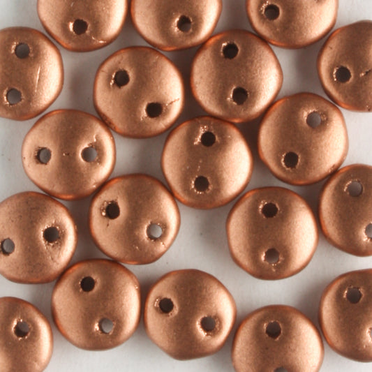 2 Hole Lentil Matte Metallic Copper - 50 beads