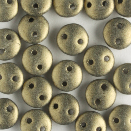 2 Hole Lentil Metallic Suede Gold - 50 beads