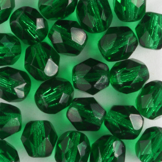 6mm Round Fire Polish Emerald Green