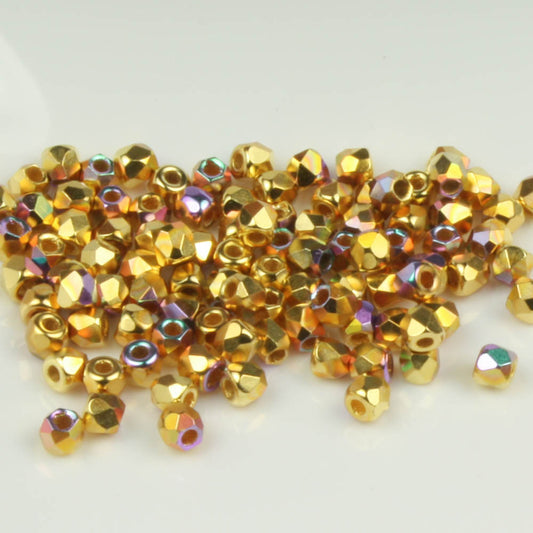 True 2mm Round Fire Polish Gold AB
