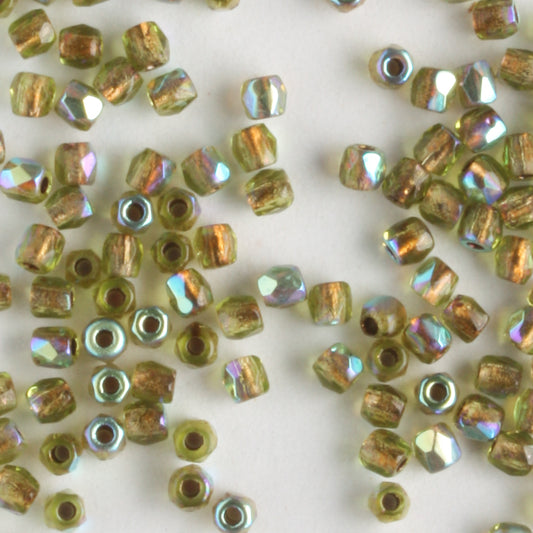 True 2mm Round Fire Polish Olive AB Copper Lined