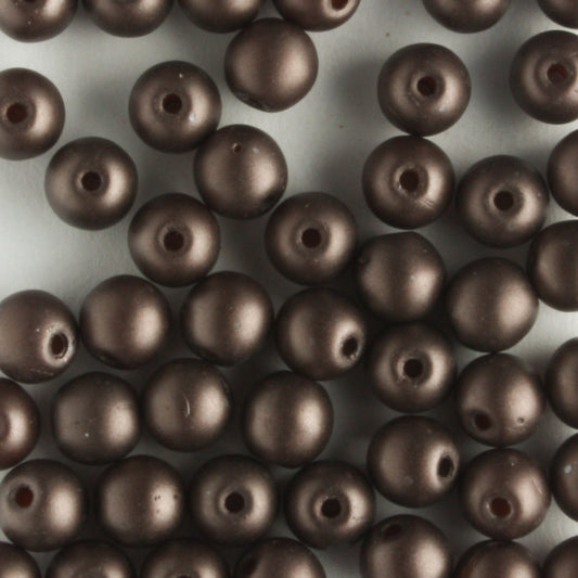 4mm Round Glass Pearls Matte Bistre - 100 beads