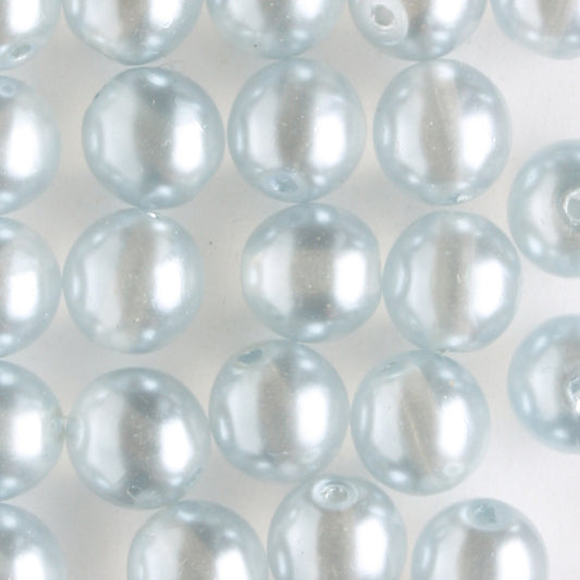 6mm Round Glass Pearls Baby Blue Lights - 25 beads