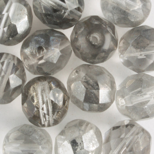 8mm Round Fire Polish Silver/Clear