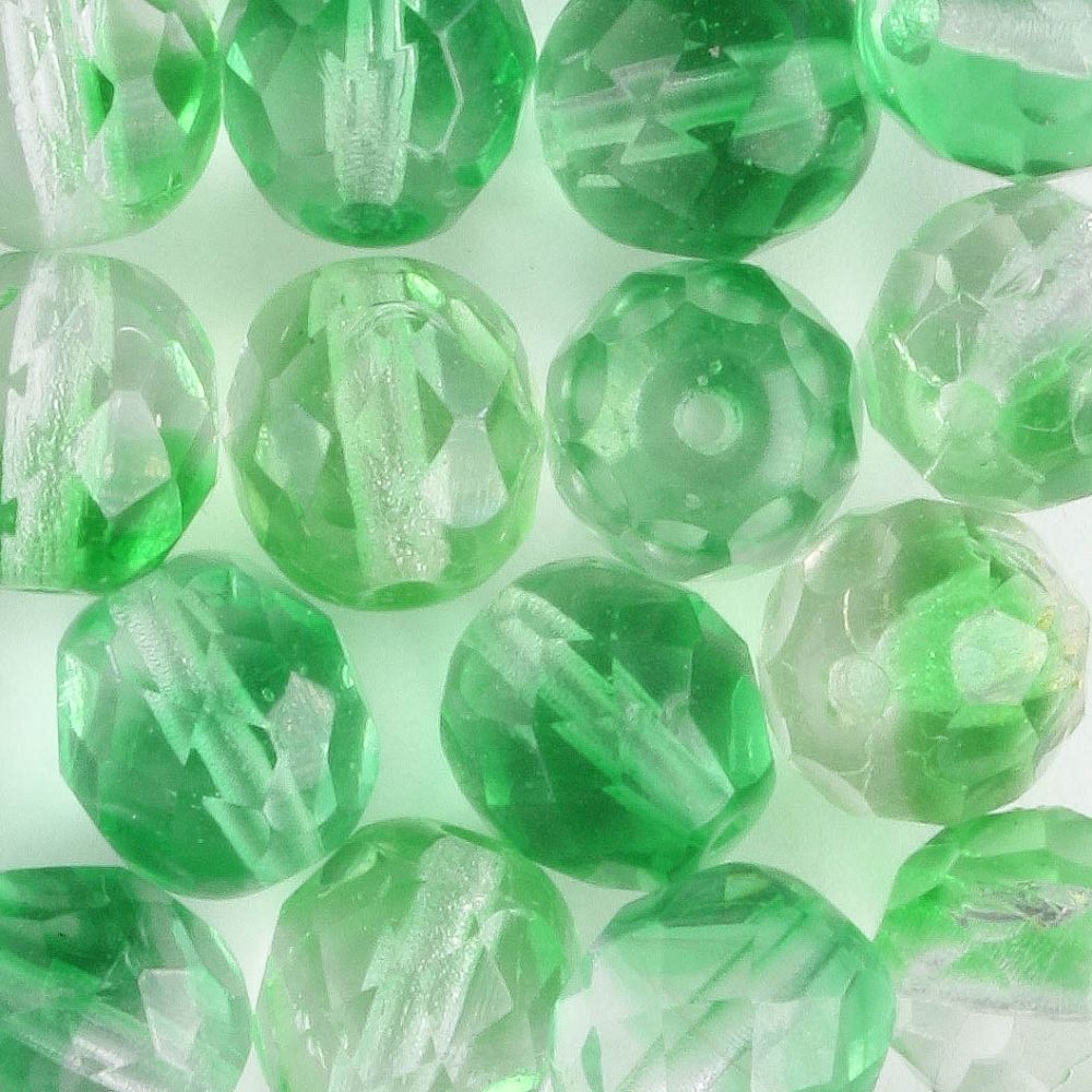 8mm Round Fire Polish Green/Clear