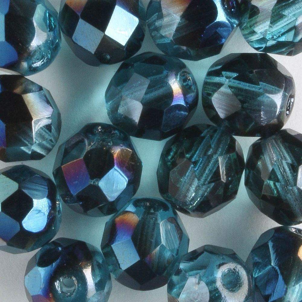 8mm Round Fire Polish Black/Teal