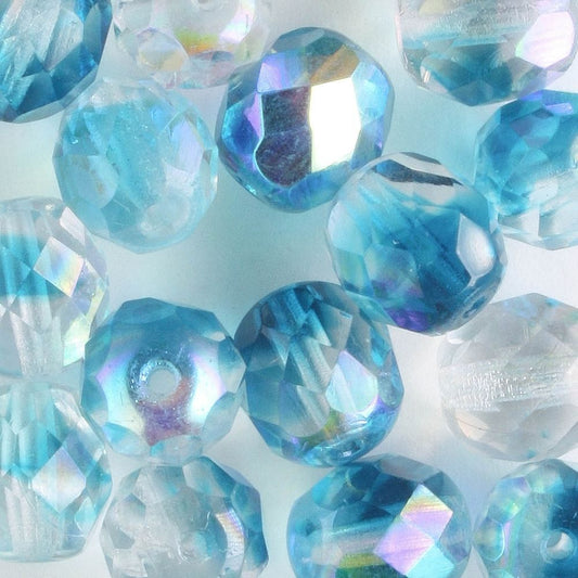 8mm Round Fire Polish Clear/Aqua