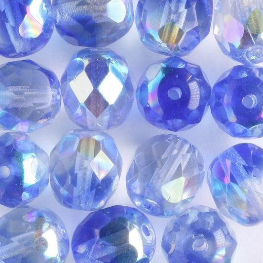 8mm Round Fire Polish Blue/Clear AB