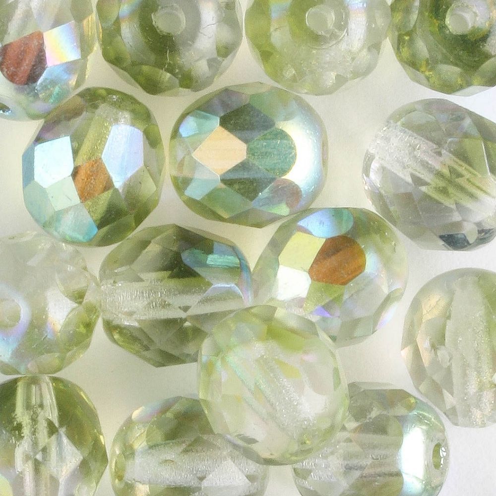 8mm Round Fire Polish Clear/Green