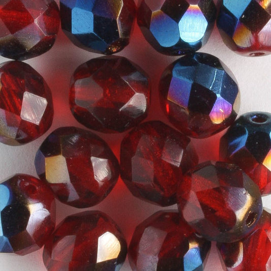 8mm Round Fire Polish Red/Blue