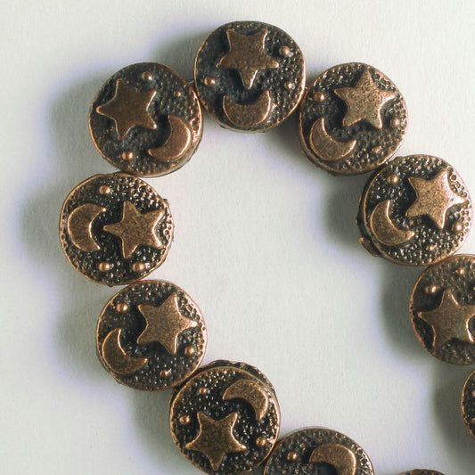 Pewter Beads, Copper Plated - 8" Strand