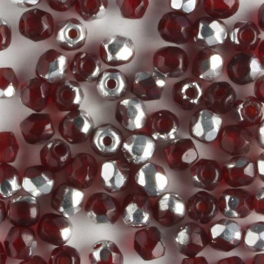 3mm Round Fire Polish Garnet/Silver