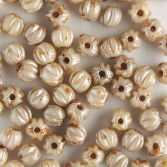 3mm Melon Luster Opaque Picasso - 100 beads
