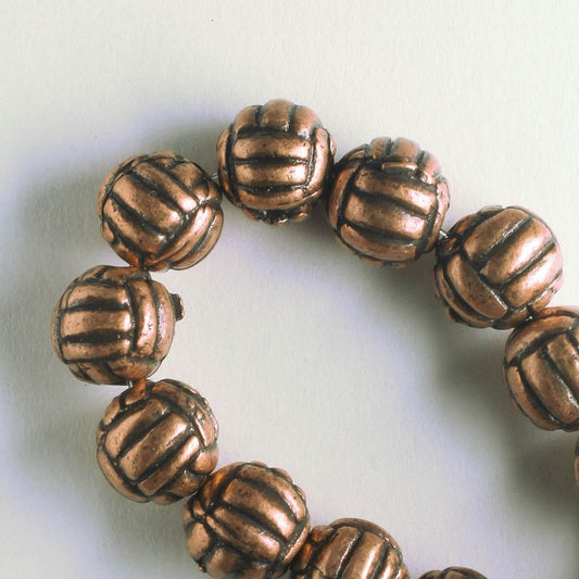 Pewter Beads, Copper Plated - 8" Strand