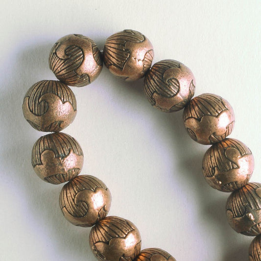 Pewter Beads, Copper Plated - 8" Strand