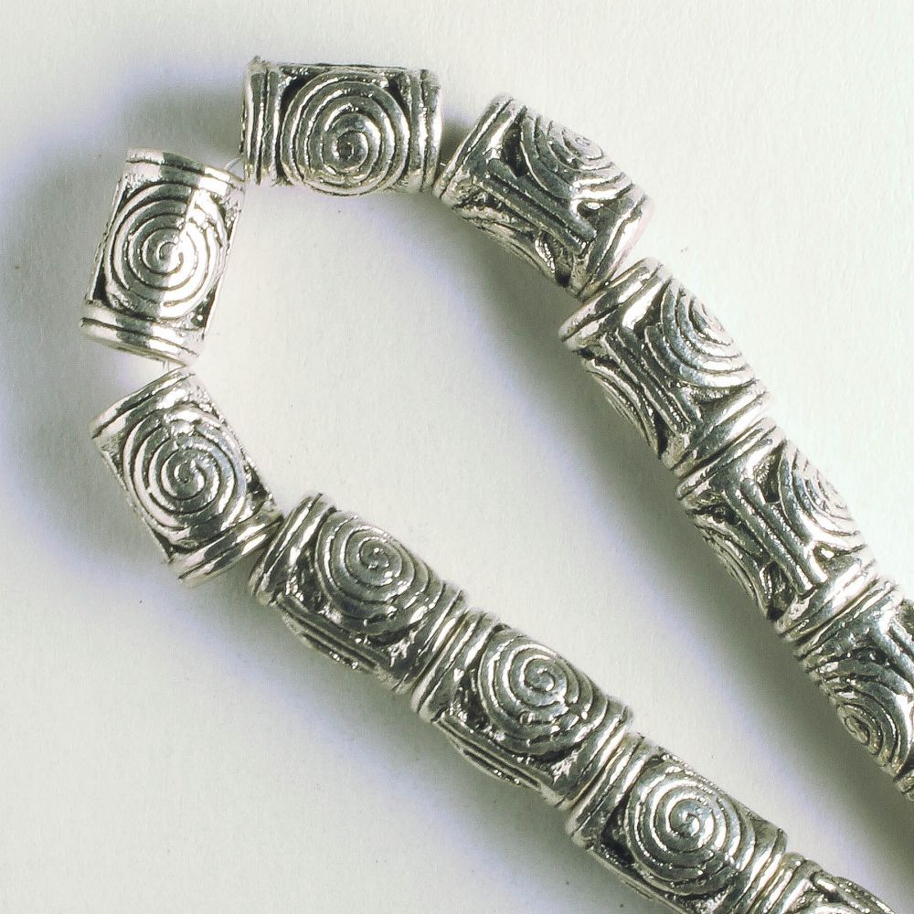 Pewter Beads, Silver Plated - 8" Strand