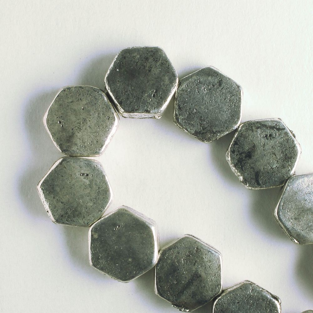 Pewter Beads, Silver Plated - 8" Strand