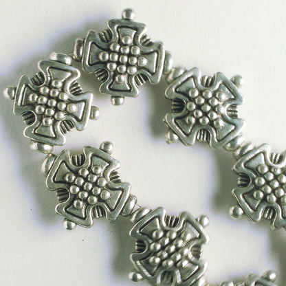 Pewter Beads, Silver Plated - 8" Strand