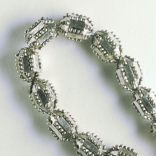 Pewter Beads, Silver Plated - 8" Strand
