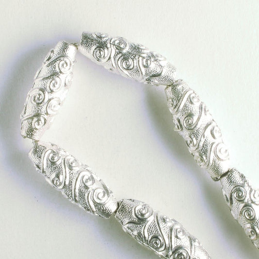 Pewter Beads, Silver plated - 8" Strand
