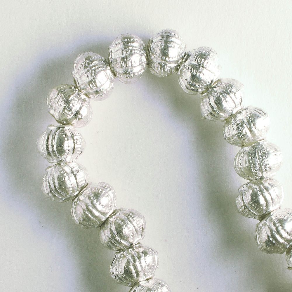 Pewter Beads, Silver Plated - 8" Strand