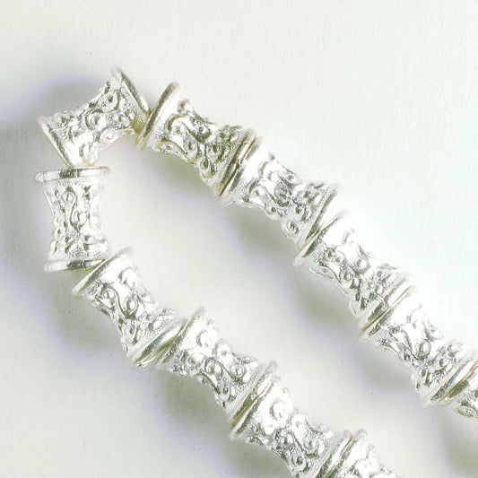 Pewter Beads, Silver Plated - 8" Strand