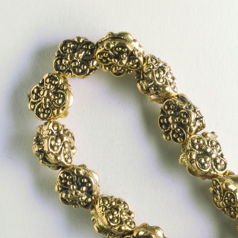 Pewter Beads, Gold Plated - 8" Strand