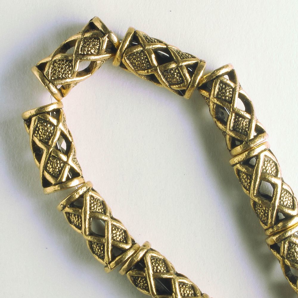 Pewter Beads, Gold Plated - 8" Strand