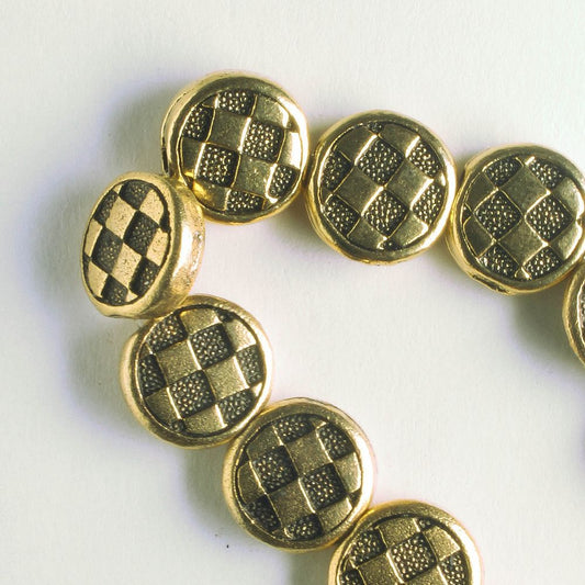 Pewter Beads, Gold Plated - 8" Strand