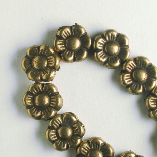 Pewter Beads, Gold Plated - 8" Strand