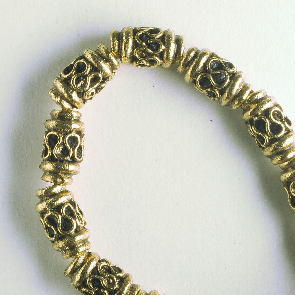 Pewter Beads, Gold Plated - 8" Strand
