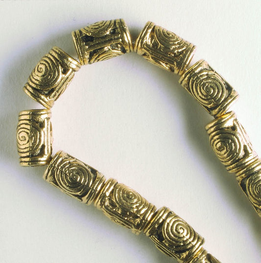 Pewter Beads, Gold Plated - 8" Strand