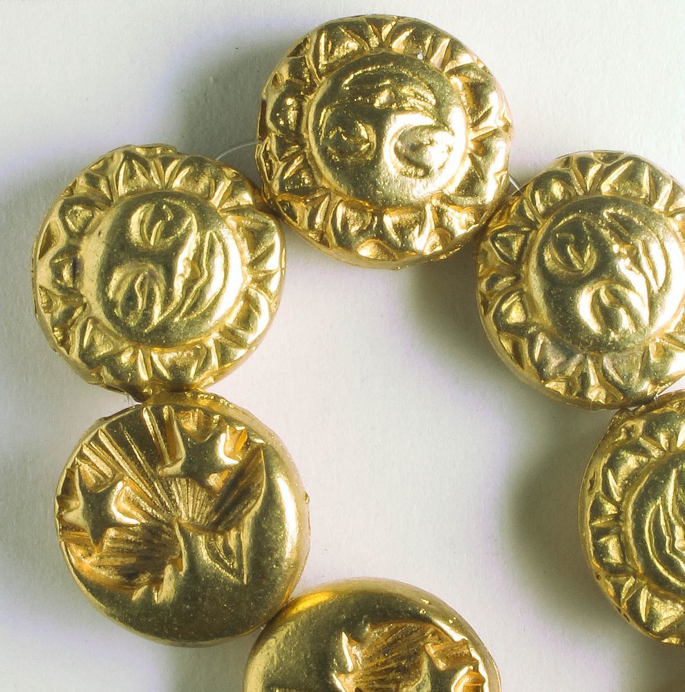 Pewter Beads, Gold Plated - 8" Strand