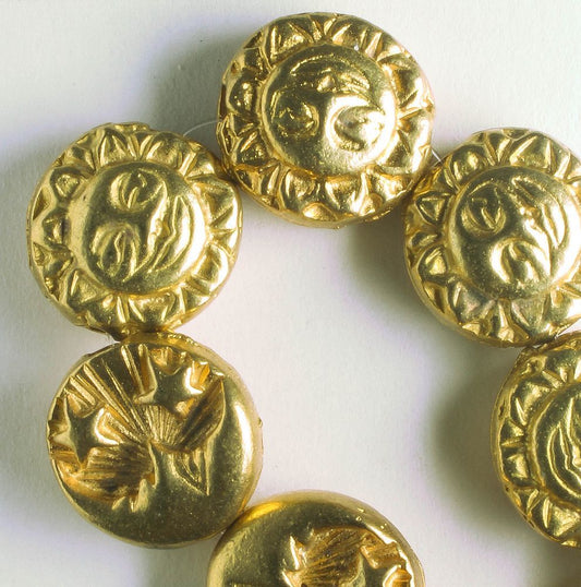 Pewter Beads, Gold Plated - 8" Strand