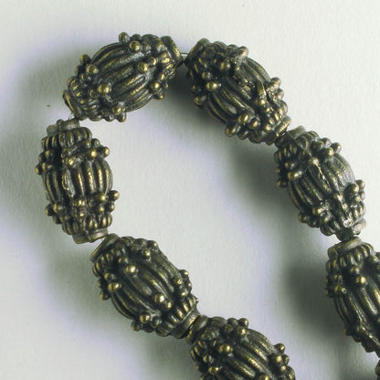 Pewter Beads, Brass Plated - 8" Strand