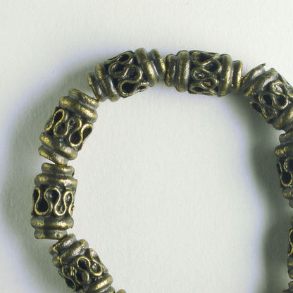 Pewter Beads, Brass Plated - 8" Strand
