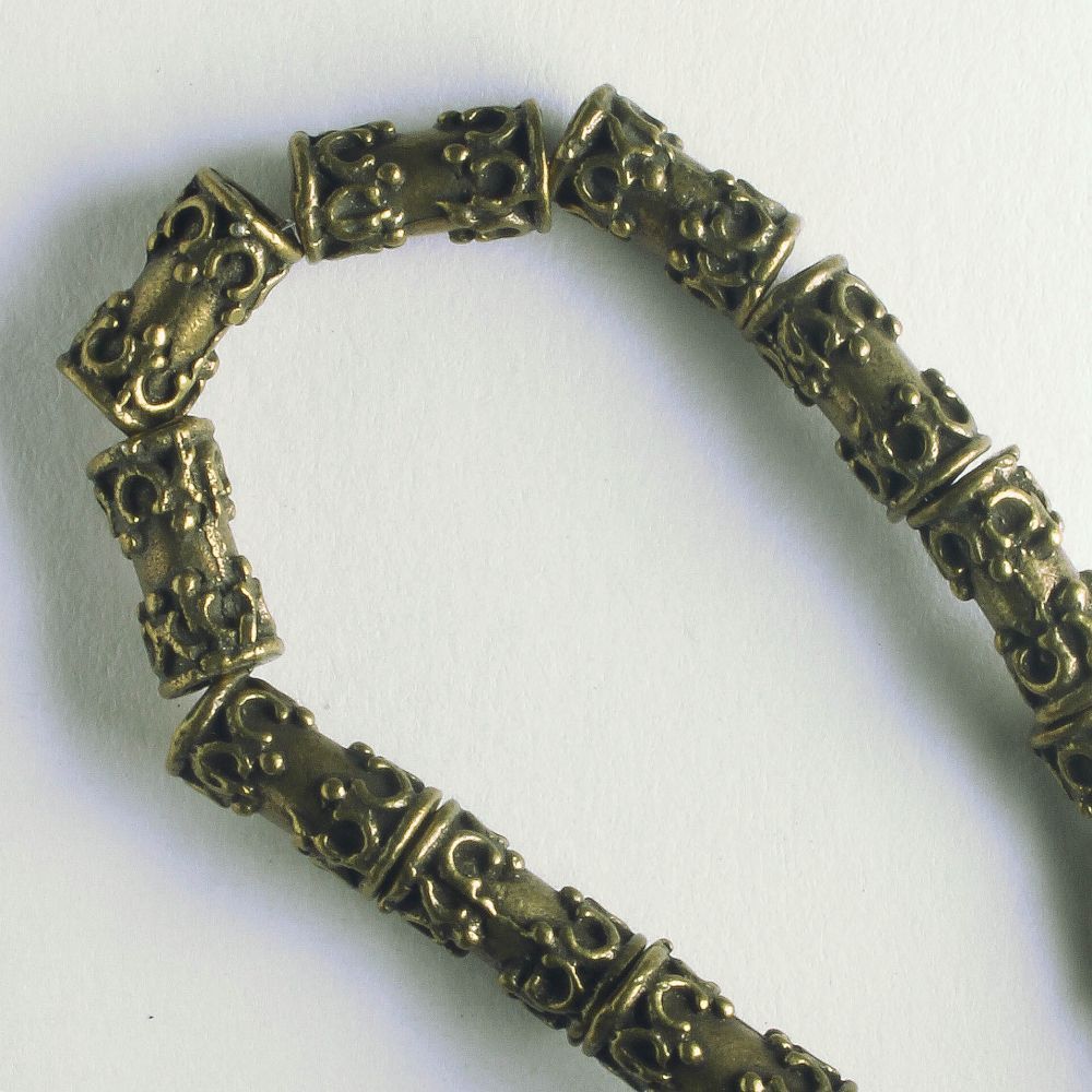 Pewter Beads, Brass Plated - 8" Strand