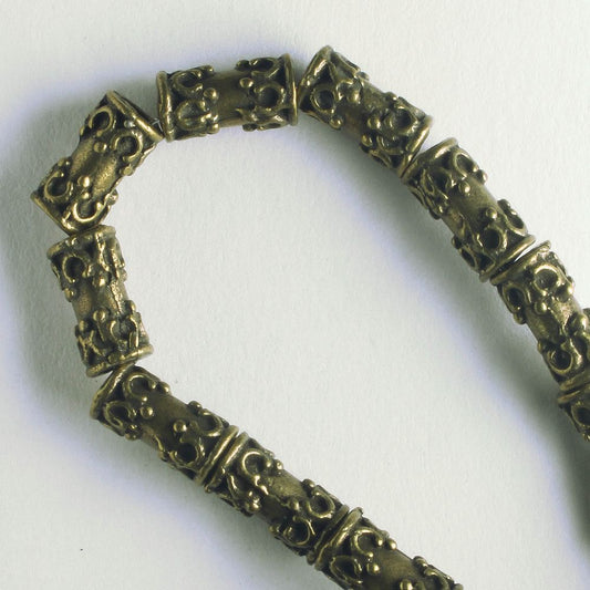 Pewter Beads, Brass Plated - 8" Strand