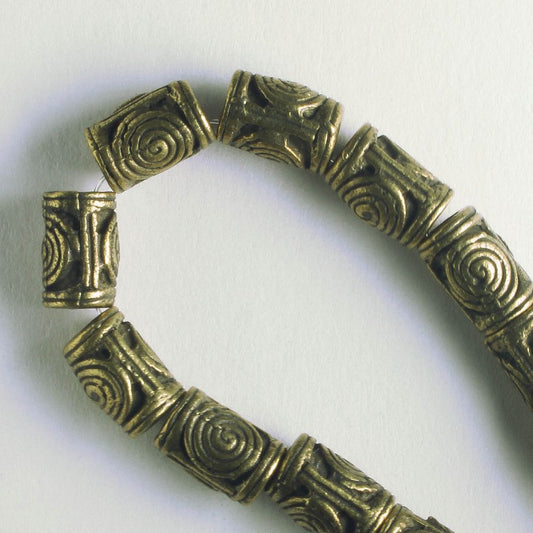 Pewter Beads, Brass Plated - 8" Strand