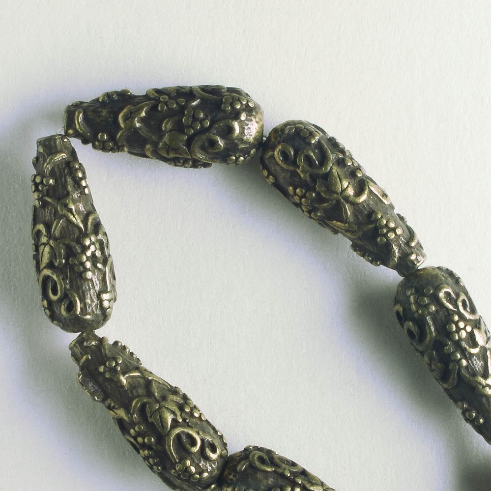 Pewter Beads, Brass Plated -- 8" Strand