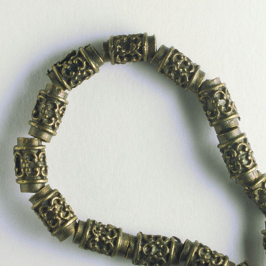 Pewter Beads, Brass Plated - 8" Strand
