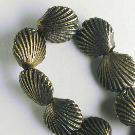 Pewter Beads, Brass Plated - 8" Strand