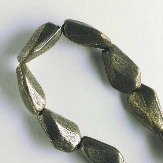 Pewter Beads, Brass Plated - 8" Strand