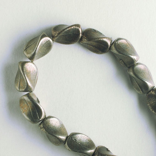 Pewter Beads, Brass Plated - 8" Strand