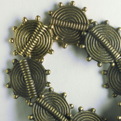 Pewter Beads, Brass Plated - 8" Strand