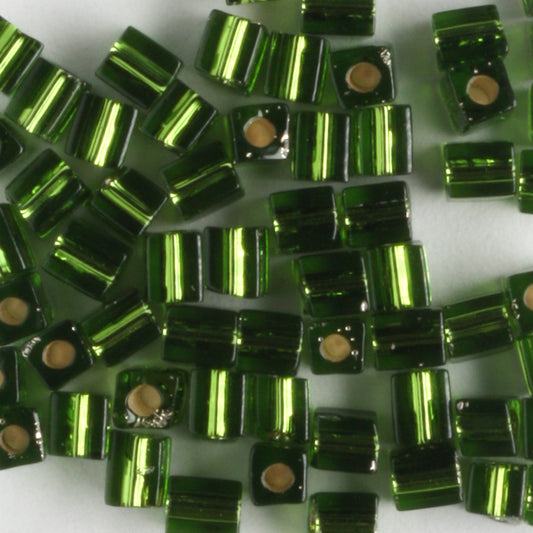 3mm Cube Silver Lined Olive Green - 10 grams