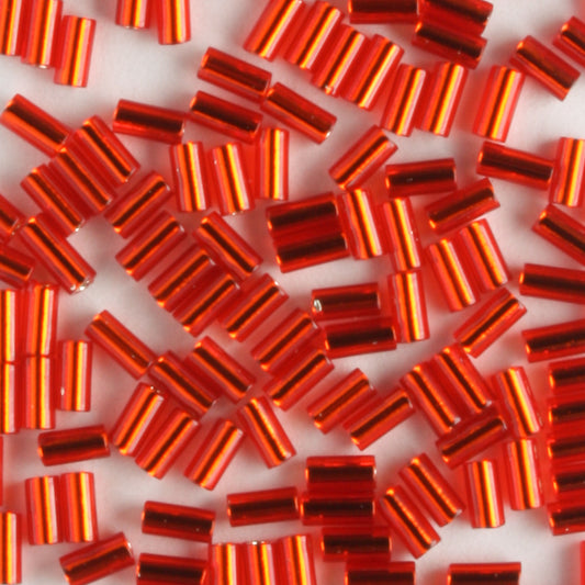 3mm Bugle Silver Lined Orange Red