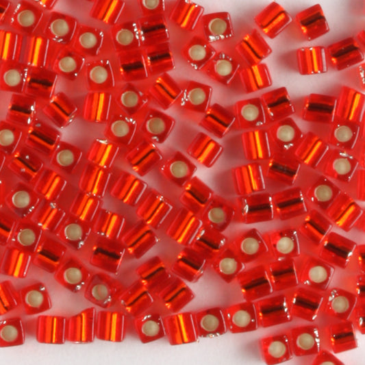 1.8mm Cube Silver Lined Orange/Red - 10 grams