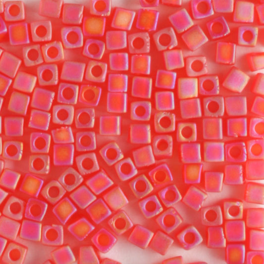 1.8mm Cube Transparent Matte Rainbow Red - 10 grams