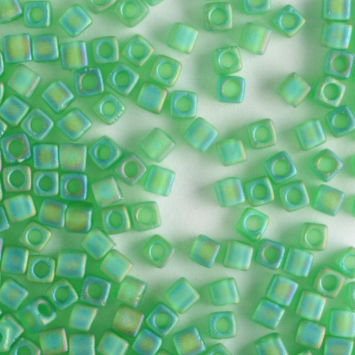 1.8mm Cube Transparent Matte Rainbow Green - 10 grams